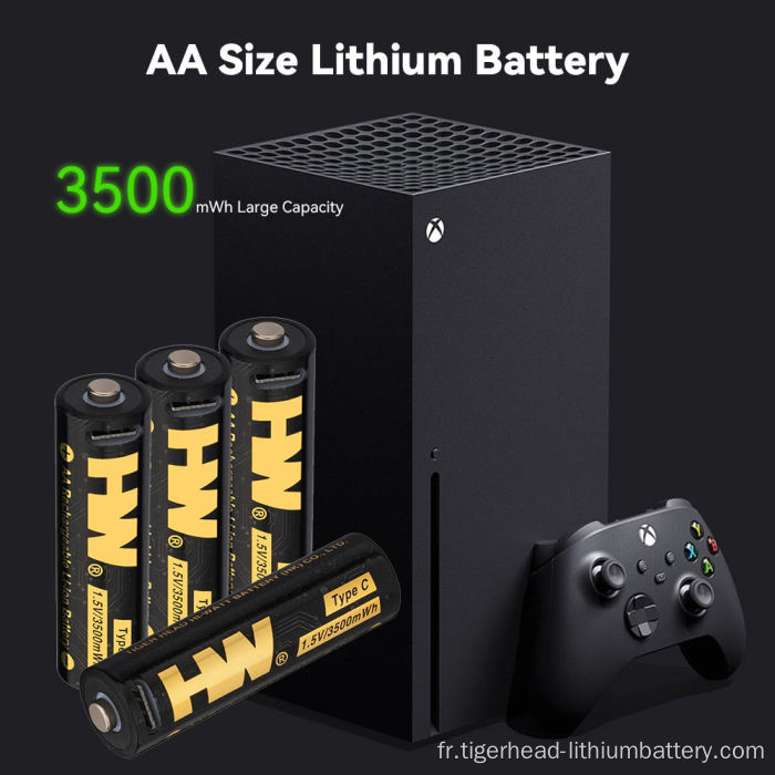 4 piles au lithium rechargeables USB-C 1,5 V AA 3500 mWh